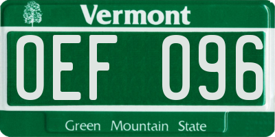 VT license plate OEF096