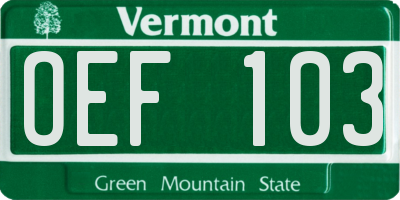 VT license plate OEF103
