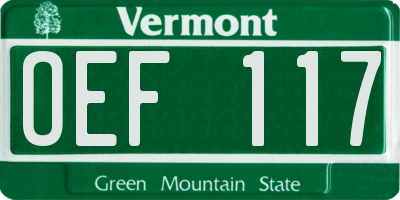 VT license plate OEF117