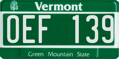 VT license plate OEF139