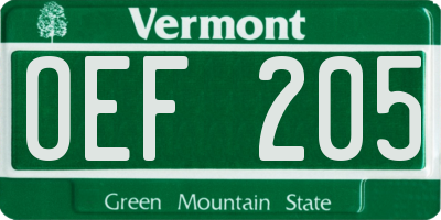 VT license plate OEF205