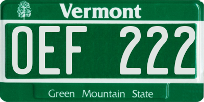 VT license plate OEF222