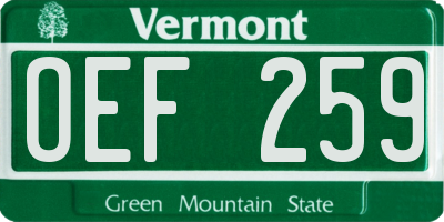 VT license plate OEF259