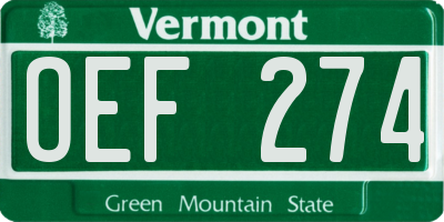 VT license plate OEF274