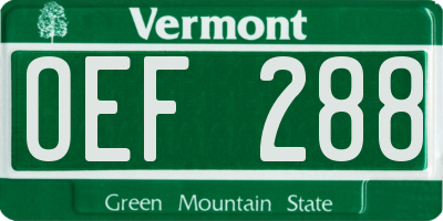 VT license plate OEF288