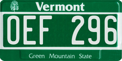 VT license plate OEF296