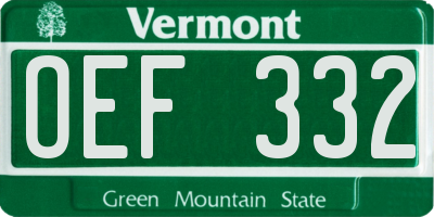 VT license plate OEF332