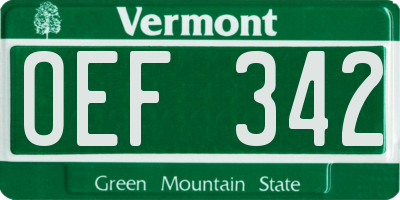 VT license plate OEF342