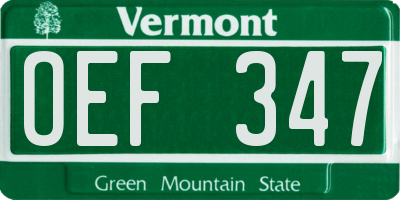 VT license plate OEF347