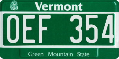 VT license plate OEF354