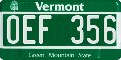 VT license plate OEF356