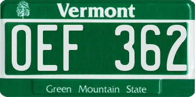 VT license plate OEF362