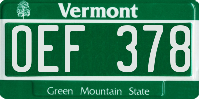 VT license plate OEF378