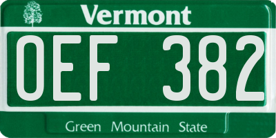 VT license plate OEF382