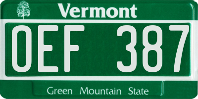 VT license plate OEF387