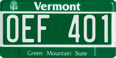 VT license plate OEF401
