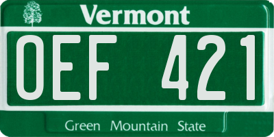 VT license plate OEF421
