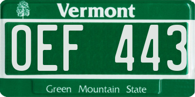 VT license plate OEF443