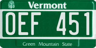 VT license plate OEF451