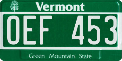 VT license plate OEF453