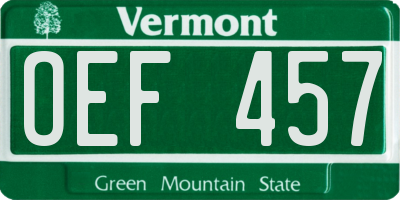 VT license plate OEF457