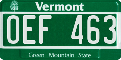 VT license plate OEF463