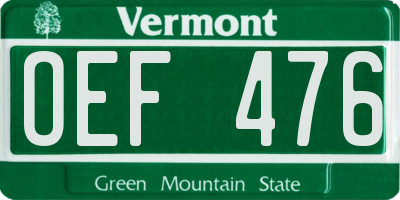 VT license plate OEF476