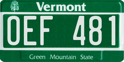 VT license plate OEF481