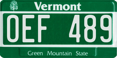 VT license plate OEF489