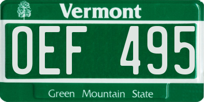 VT license plate OEF495