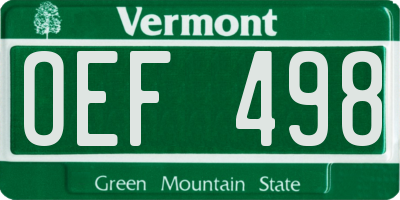 VT license plate OEF498
