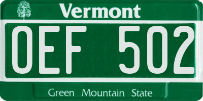 VT license plate OEF502