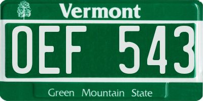 VT license plate OEF543