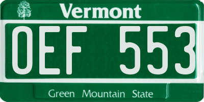 VT license plate OEF553