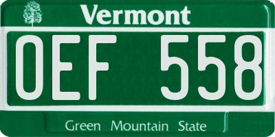 VT license plate OEF558