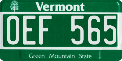 VT license plate OEF565