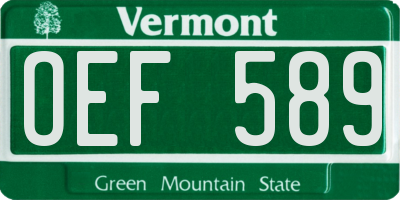 VT license plate OEF589