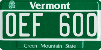 VT license plate OEF600