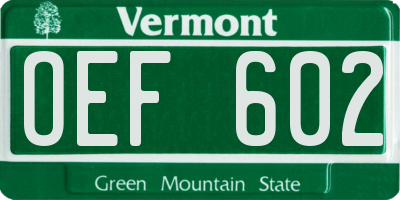 VT license plate OEF602