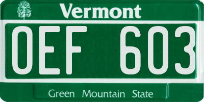 VT license plate OEF603