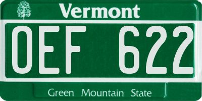 VT license plate OEF622
