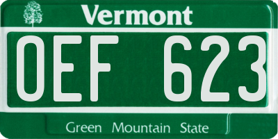 VT license plate OEF623