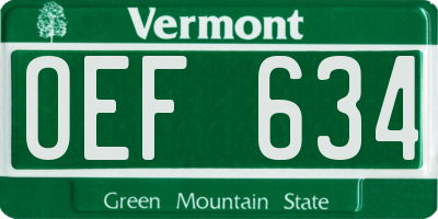 VT license plate OEF634