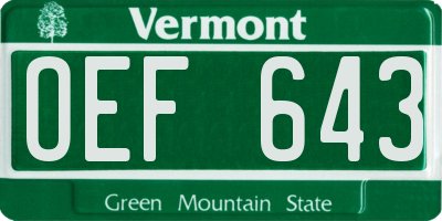VT license plate OEF643