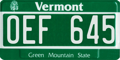 VT license plate OEF645