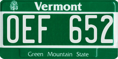 VT license plate OEF652
