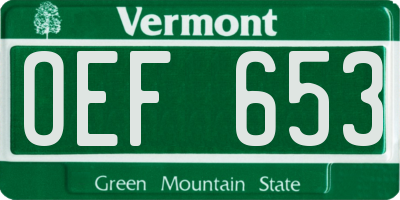 VT license plate OEF653