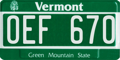 VT license plate OEF670