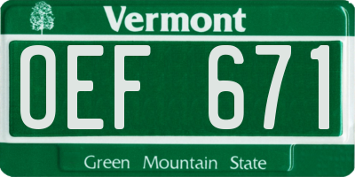 VT license plate OEF671