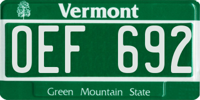 VT license plate OEF692